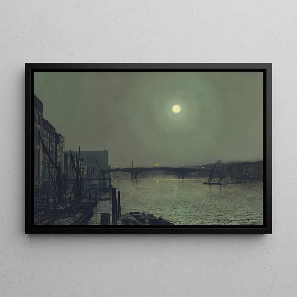 The Southwark Bridge from Blackfriars - John Atkinson Grimshaw — framed artwork on a wall