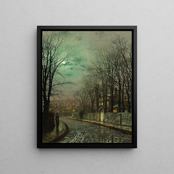 The Meeting - John Atkinson Grimshaw — framed artwork on a wall