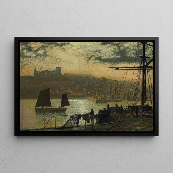 Abbey and Whitby Church - John Atkinson Grimshaw — framed artwork on a wall