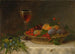 Nature morte with a basket of fruits, a glass of sherry, and a bouquet of flowers - John Beigel — artwork view