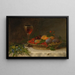 Nature morte with a basket of fruits, a glass of sherry, and a bouquet of flowers - John Beigel — framed artwork on a wall