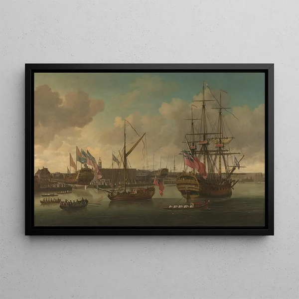 Launch at Deptford - John Cleveley the Elder — framed artwork on a wall