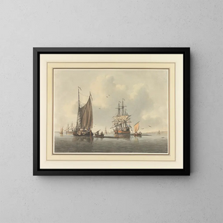 Un jour calme dans l'ancrage - John Cleveley le Jeune — framed artwork on a wall
