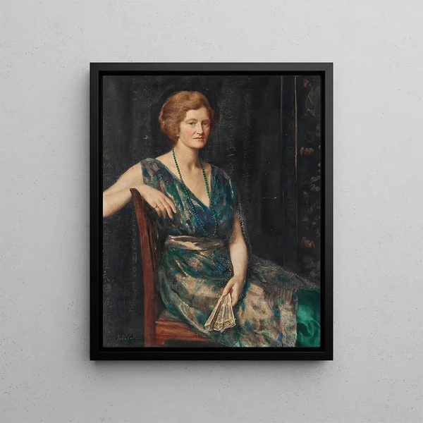 Portrait of a lady believed to be Mrs. Geoffrey Pynam of Guildford - John Collier — framed artwork on a wall