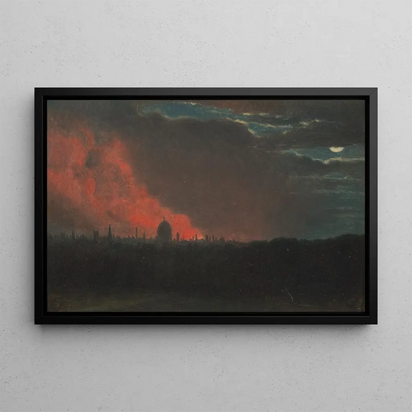 Fire in London seen from Hampstead - John Constable — framed artwork on a wall