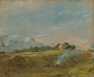 Hampstead Heath painting with a bonfire - John Constable — artwork view