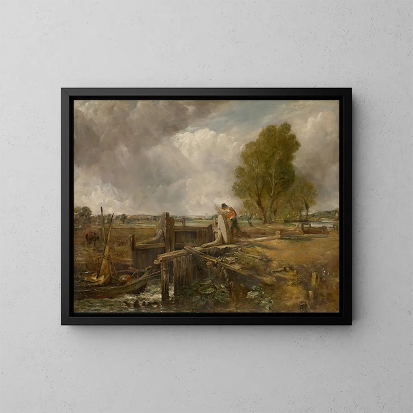 Study of a boat passing a lock - John Constable — framed artwork on a wall
