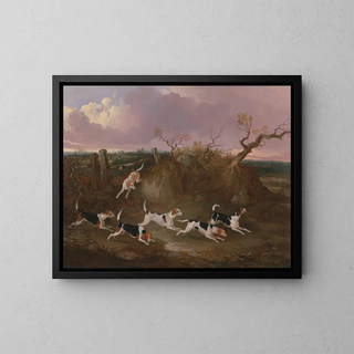 Beagles en pleine chasse - John Dalby — framed artwork on a wall