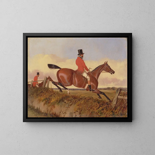 Hunting with hounds crossing a shoal - John Dalby — framed artwork on a wall