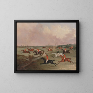 The hunt at Quorn in full gallop, second horses - John Dalby — framed artwork on a wall