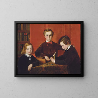 Les jeunes microscopistes - John Edgar Williams — framed artwork on a wall