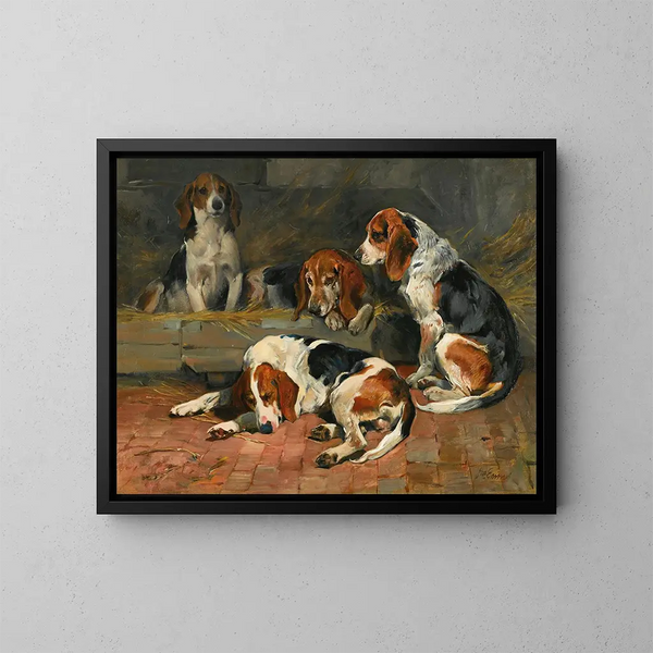 Les Beagles, pères de la meute - John Emms — framed artwork on a wall