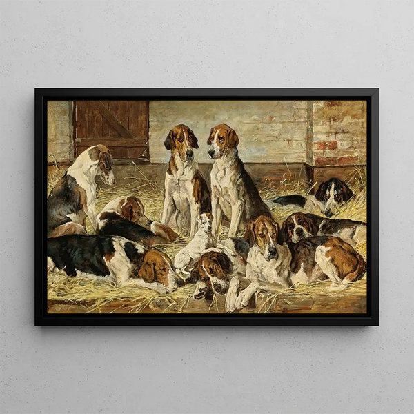 Dogs at rest - John Emms — framed artwork on a wall