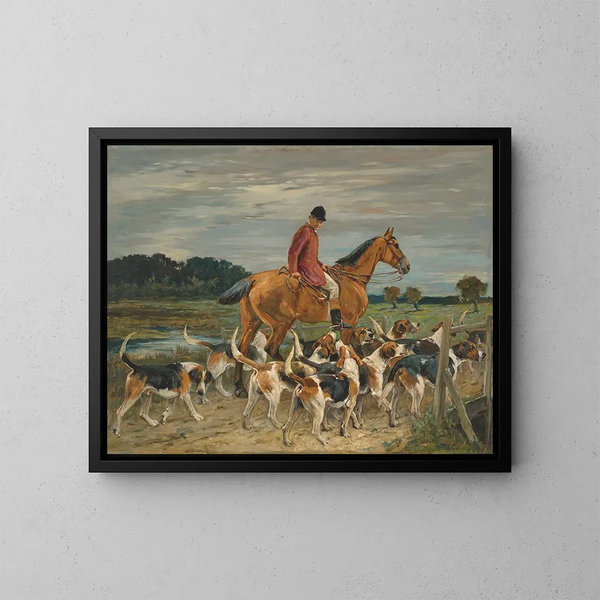 Hunter and hunting dogs - John Emms — framed artwork on a wall