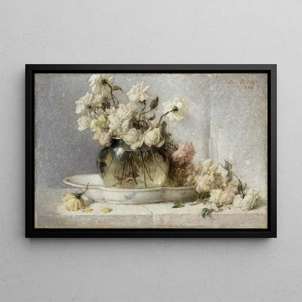 Roses - John Ferguson Weir — framed artwork on a wall