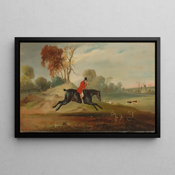 Anthony Adrian, 7th Earl of Kintore, on Tom of Lincoln hunting in a vast landscape - John Ferneley — framed artwork on a wall