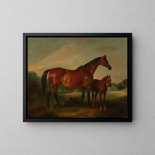 Foal of the hive with an old fort beyond - John Ferneley — framed artwork on a wall