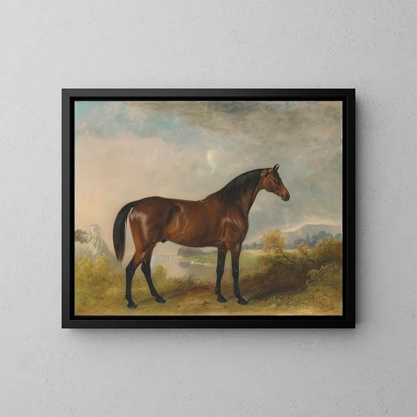 Rodolphe, a hunting horse in a vast landscape - John Ferneley — framed artwork on a wall