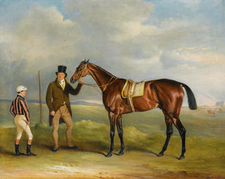 The Marquis of Cleveland's choir, winner of the 1831 St Leger, held by his trainer John Smith with jockey John Bartham, day at Doncaster - John Ferneley — artwork view