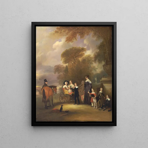The Reverend and Mrs. Henry Palmer with their six youngest children at Withcote Hall near Oakham, Leicestershire - John Ferneley — framed artwork on a wall