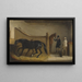 a dark brown and a hunter chestnut painting with a hunter and other figures in a stable - John Ferneley Jr — framed artwork on a wall