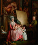 Portrait of the artist with his wife and children in his studio - John Francis Rigaud — artwork view