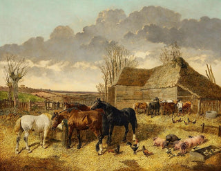 horses eating from a manger with pigs and chickens in a farmyard - John Frederick Herring Jr. — artwork view