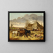 horses eating from a manger with pigs and chickens in a farmyard - John Frederick Herring Jr. — framed artwork on a wall