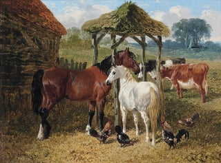 Horses, cows and chickens in a farmyard - John Frederick Herring Jr. — artwork view