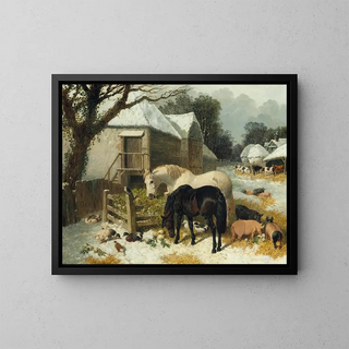 The old farm in winter - John Frederick Herring Jr. — framed artwork on a wall