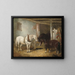Trois chevaux dans une écurie se nourrissant d'une mangeoire - John Frederick Herring Jr. — framed artwork on a wall