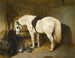 a gray pony in a stable with ducks - John Frederick Herring the Elder — artwork view