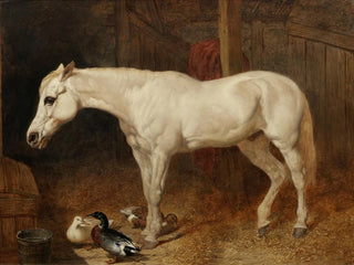 a gray horse in a stable - John Frederick Herring the Elder — artwork view