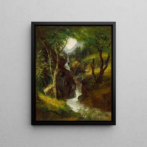 Cascade dans la forêt - John Frederick Kensett — framed artwork on a wall