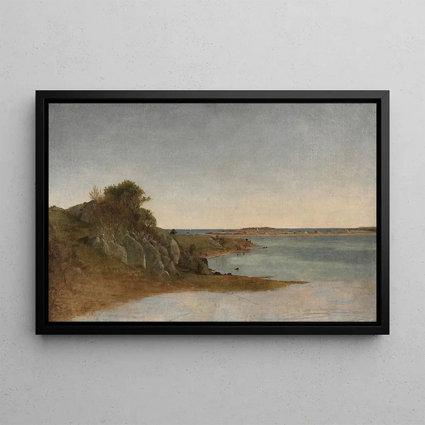 View near Newport - John Frederick Kensett — framed artwork on a wall