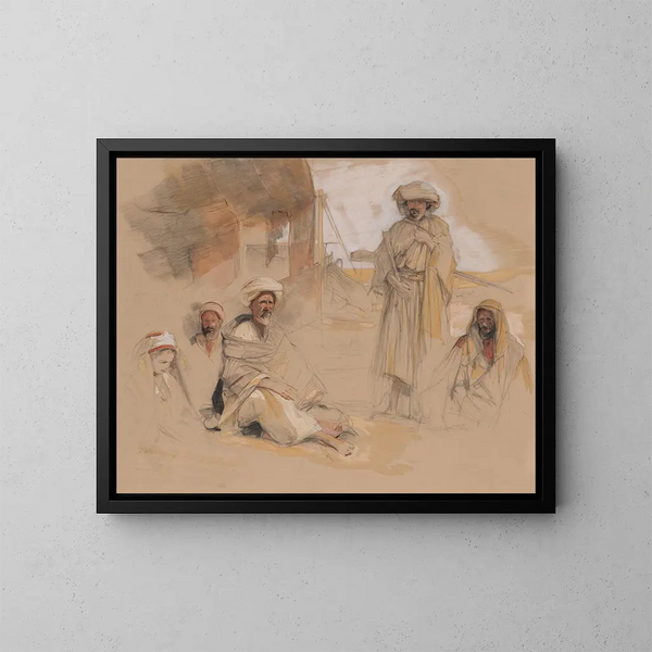 a Bedouin encampment at Gebel Tor in the Sinai Desert - John Frederick Lewis — framed artwork on a wall