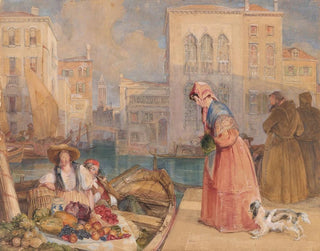 Vendeurs de fruits sur un canal vénitien - John Frederick Lewis — artwork view