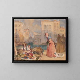 Vendeurs de fruits sur un canal vénitien - John Frederick Lewis — framed artwork on a wall