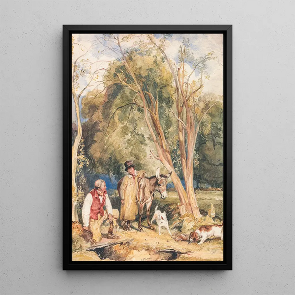 Garde-chasse et garçon chassant un lapin - John Frederick Lewis — framed artwork on a wall