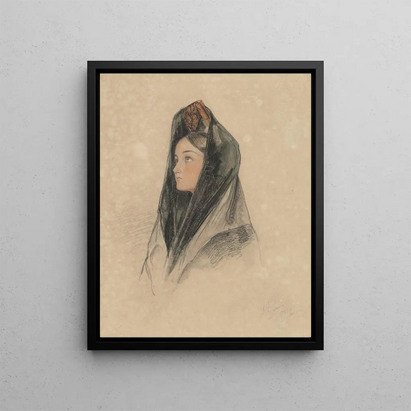 The chambermaid by Harriet Ford - John Frederick Lewis — framed artwork on a wall