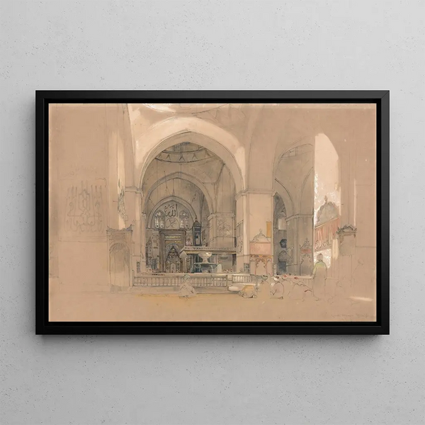 Interior painting of the Great Mosque Ulucami Bursa Turkey - John Frederick Lewis — framed artwork on a wall