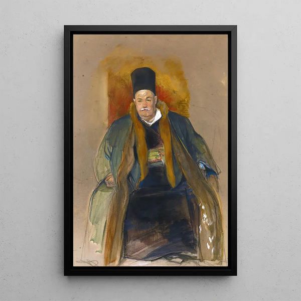 Portrait of a prosperous merchant of Thera - John Frederick Lewis — framed artwork on a wall