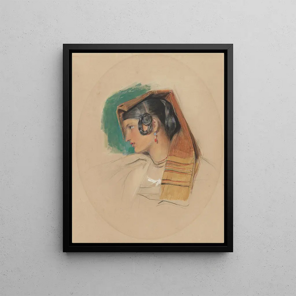 Study of an Italian Peasant Woman - John Frederick Lewis — framed artwork on a wall