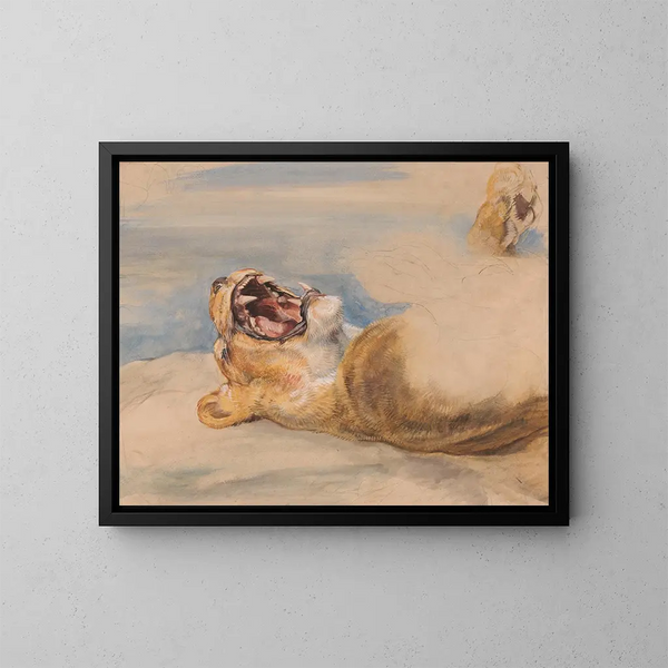 Study of a lioness - John Frederick Lewis — framed artwork on a wall