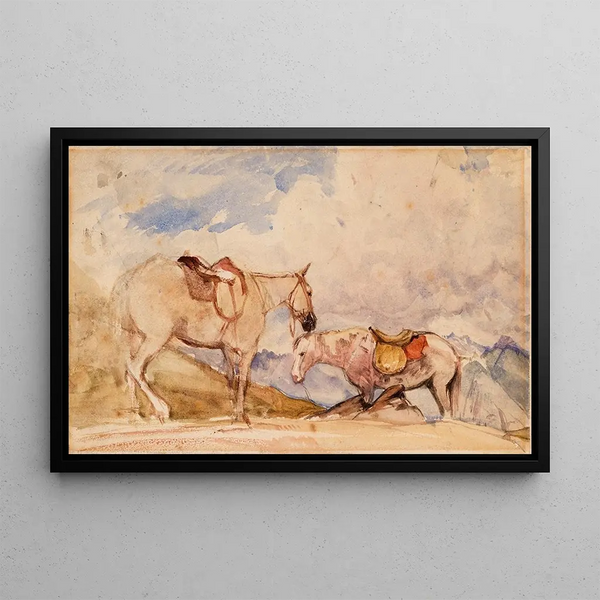 Two Horses - John Frederick Lewis — framed artwork on a wall