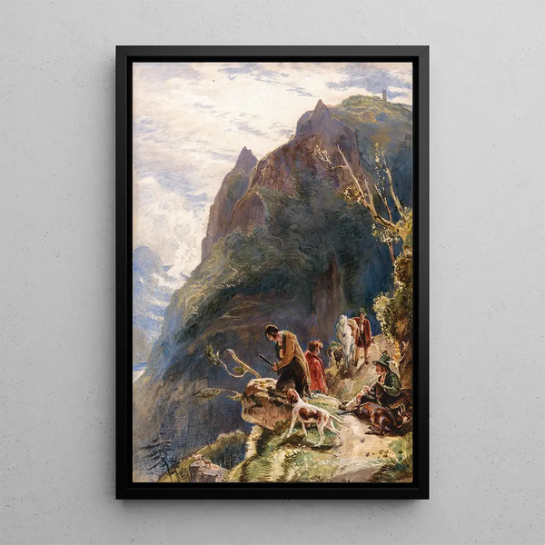Tyrolean Hunters Painting - John Frederick Lewis — framed artwork on a wall