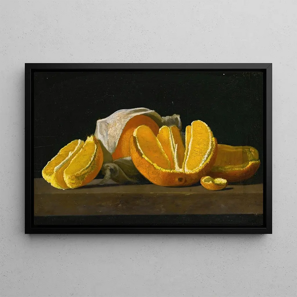 Still life with oranges - John Frederick Peto — framed artwork on a wall