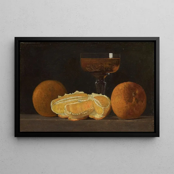 Nature Morte avec Oranges et Gobelet de Vin - John Frederick Peto — framed artwork on a wall