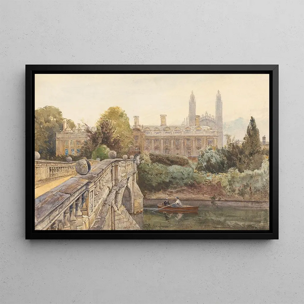 Clare College and bridge over the Cam with King's College in the background - John Fulleylove — framed artwork on a wall