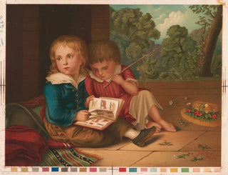 Two children with a book and a baguette - John Gast — artwork view